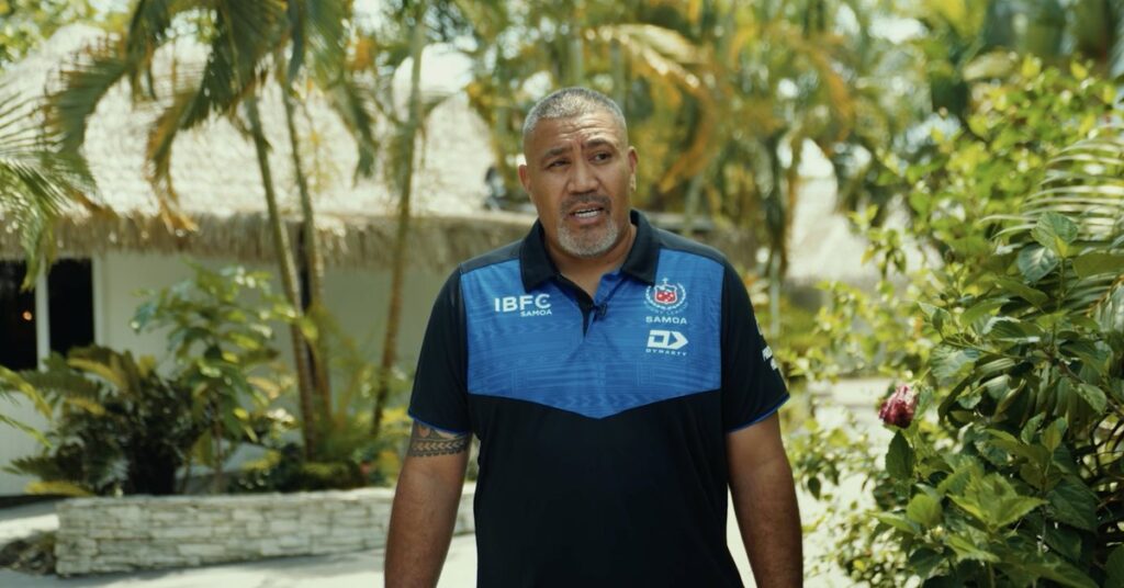 Fetu Samoa head coach Frank Pritchard speaking about the RLWC 2026 World Cup squad